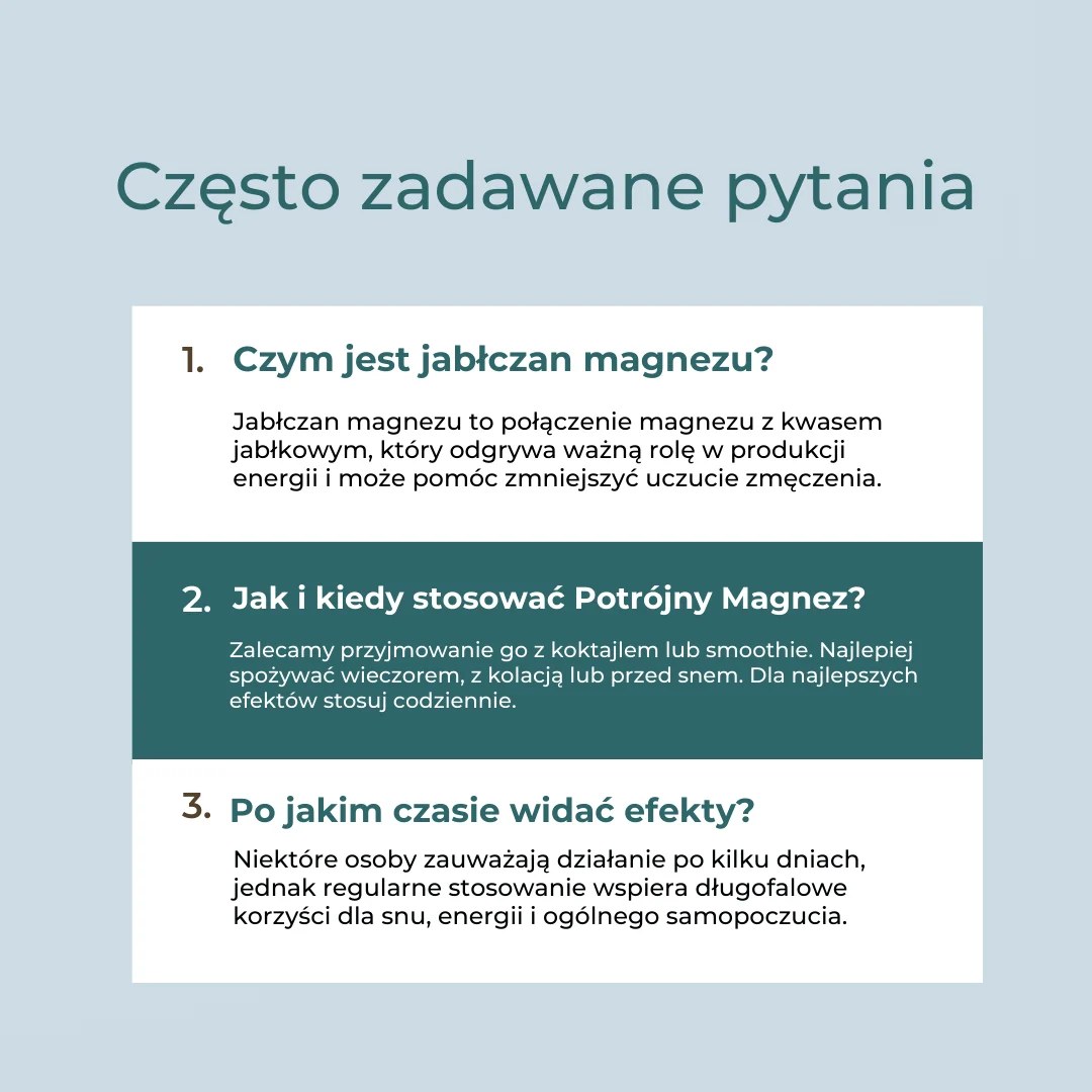 FAQ potrójnego magnezu Naturecan – czym jest jabłczan magnezu, jak stosować suplement i kiedy widać efekty